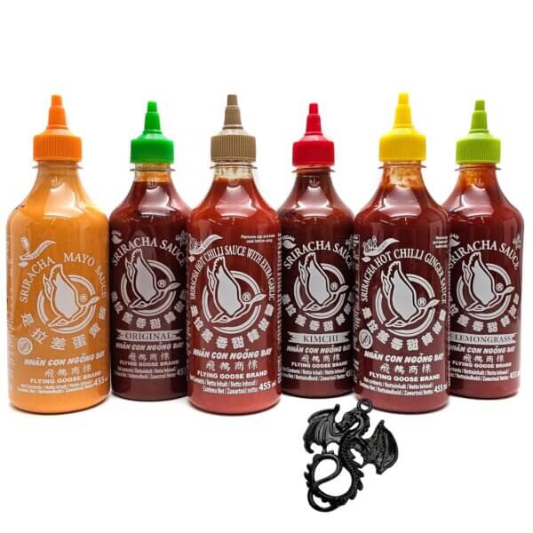 Chili Soße to go 6er Set als Geschenk - 6x original Flying Goose Brand Sriracha Sauce - Männergeschenk